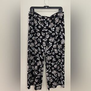 J.Jill Women Black Floral Wide Leg Ankle Elastic Waist Pull On  Pant Size Medium